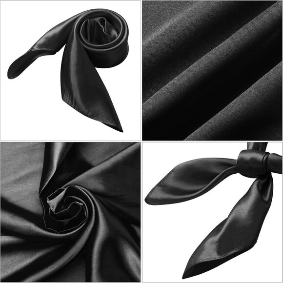 Women's Black Silk Feeling Scarf 23.6'' Square Satin Scarf Neck Head Bandana - Picture 4 of 7